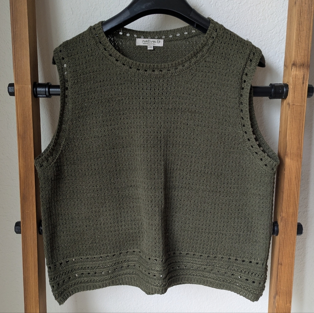 Natura Women's Olive Green Crochet Tank Top - Size L/XL